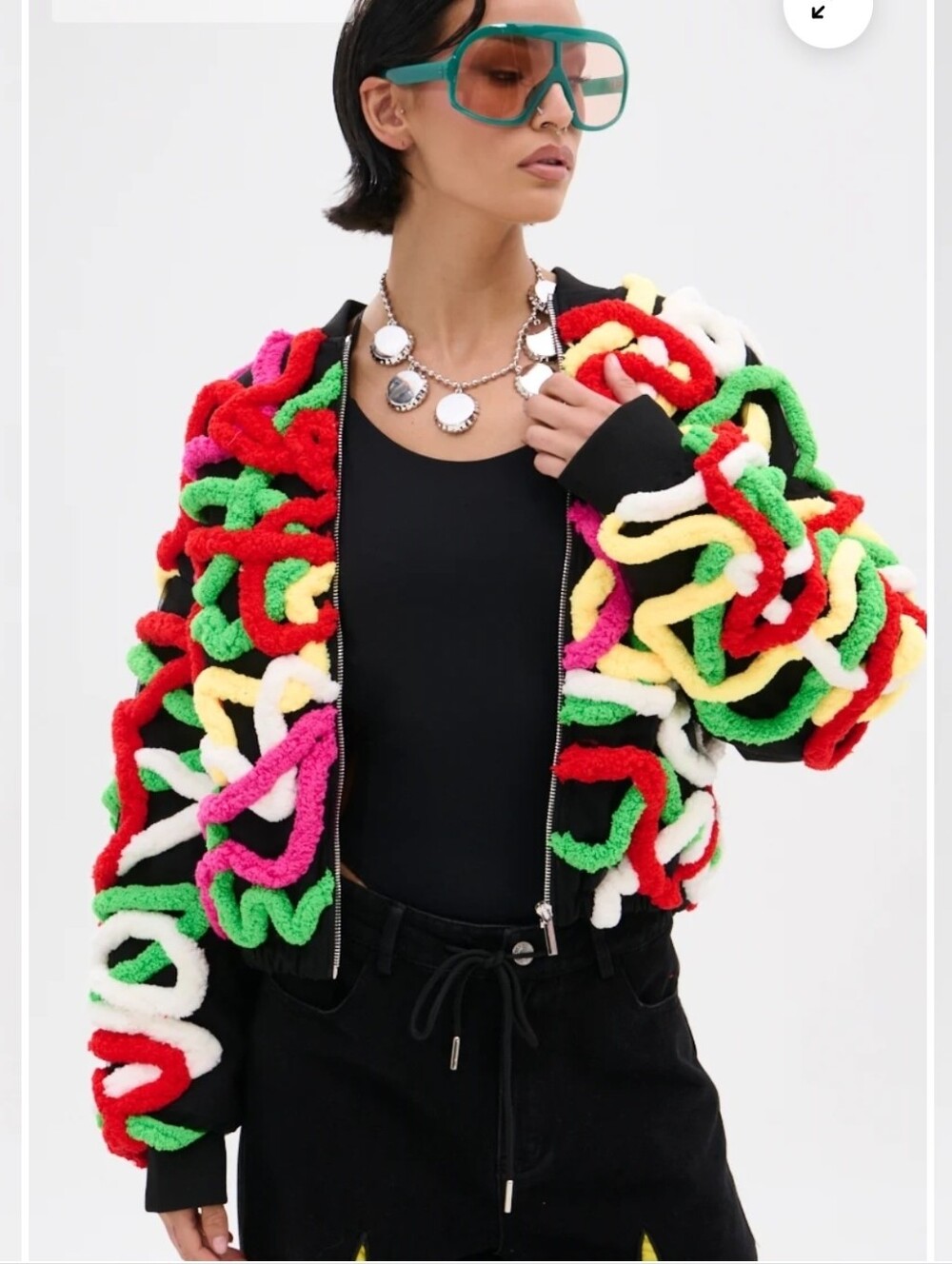 Multicolor Loop Trim Bomber Jacket - Women XL - Picture 2 of 6